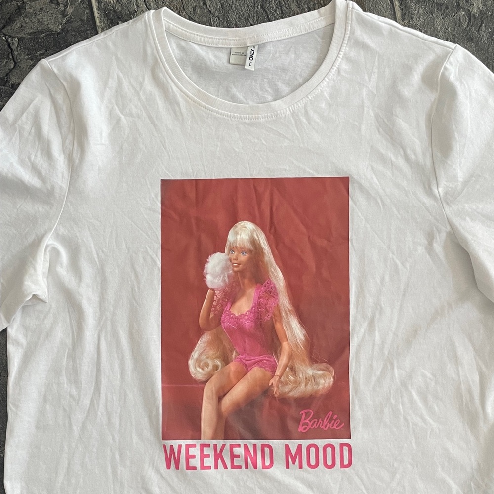ONLY Barbie Whimsical Women’s Short Sleeve Tee Pink & White Coquette Girlhood